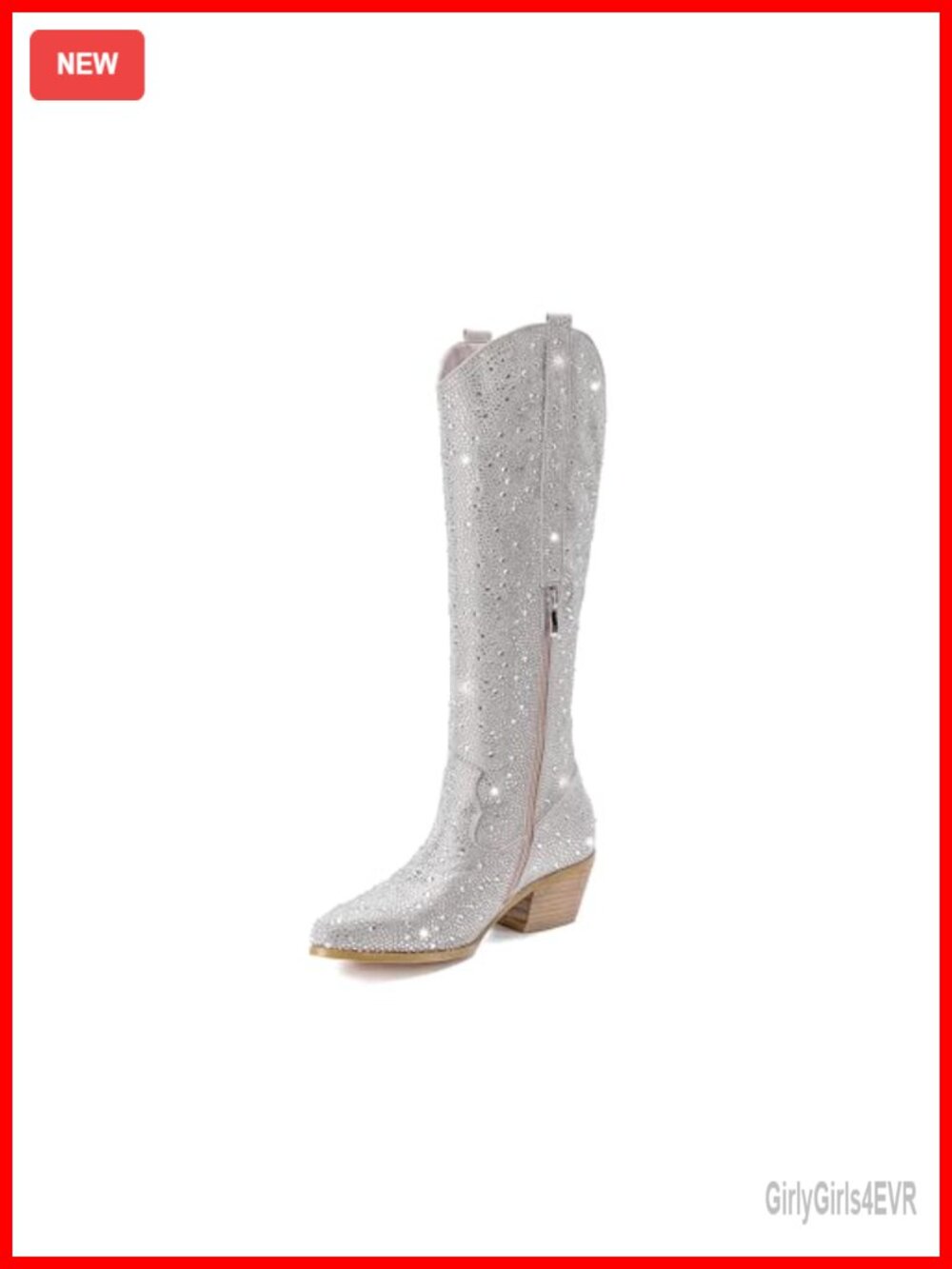 Rhinestone Cowboy Boots Pointed Toe Mid-Calf